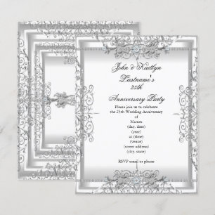 Invitación 25° Aniversario Fiesta Damask Silver White