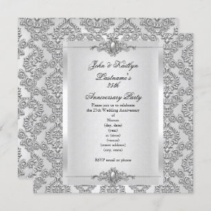 Invitación 25° Aniversario Fiesta Damask Silver White