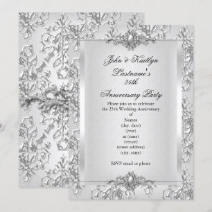 Invitación 25 Aniversario Fiesta Damask Silver White Small