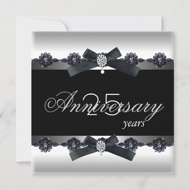 Invitación 25° aniversario Fiesta Plata Diamante Blanco Negro (Anverso)