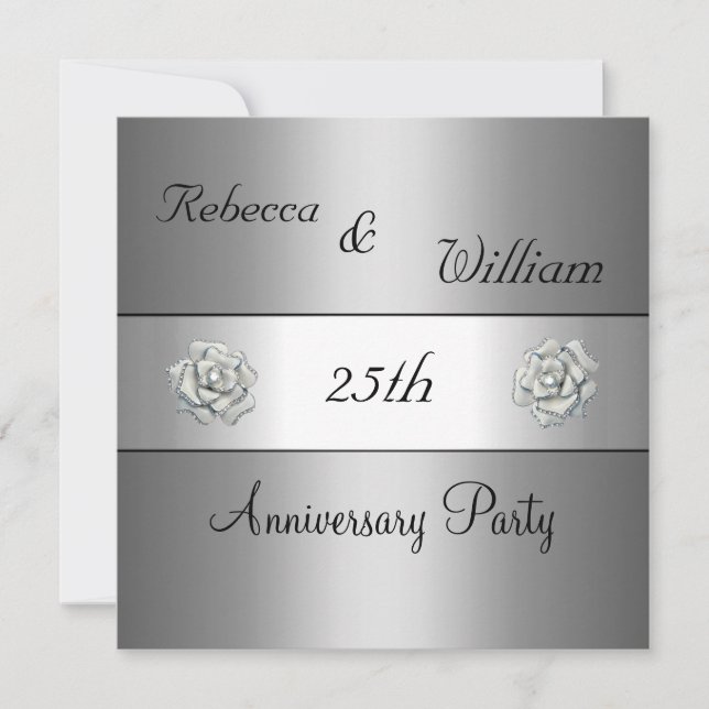 Invitación 25° Aniversario Fiesta Rosa elegante plateado (Anverso)