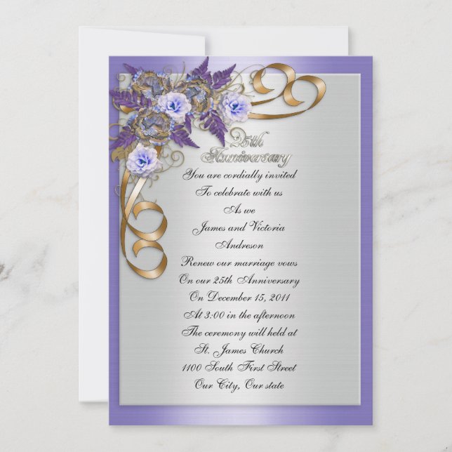Invitación 25 Aniversario juramento renovación elegante flora (Anverso)