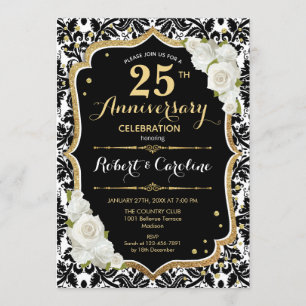 Invitación 25 Aniversario - Negro Blanco Dorado