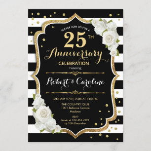 Invitación 25 Aniversario - Negro Blanco Dorado