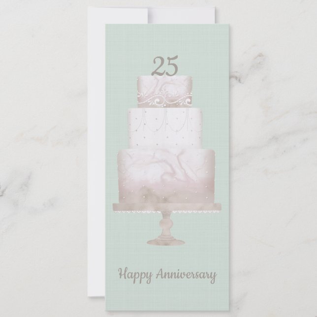Invitación 25° aniversario Personalizado Fiesta Cake Green Li (Anverso)