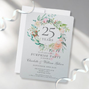 Invitación 25° Aniversario Sorpresa Fiesta Floral Metálico