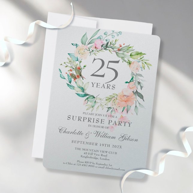 Invitación 25° Aniversario Sorpresa Fiesta Floral Metálico (Subido por el creador)