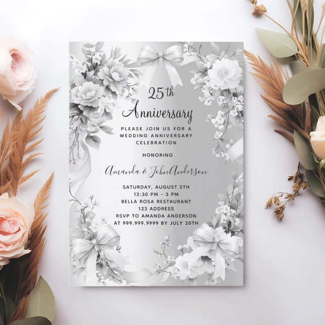 Invitación 25 años bodas arcos de flores de plata (Subido por el creador)