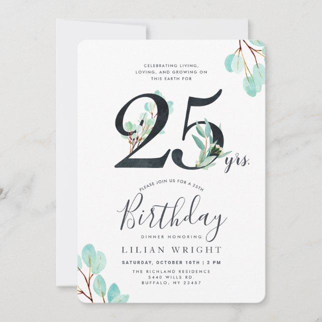 Invitación 25 años de crecimiento cumpleaños número 25 | Euca (Anverso)