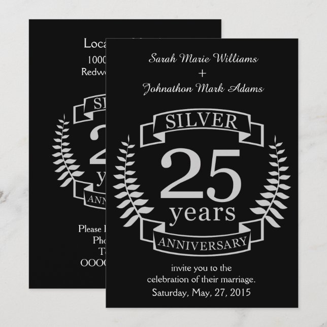 Invitación 25 años del boda plateado (Anverso / Reverso)