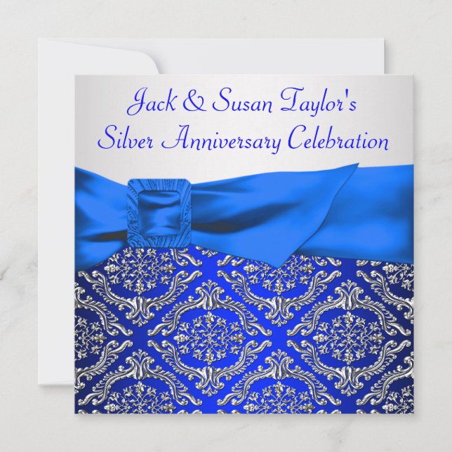 Invitación 25 años del Royal Blue Silver Damask Silver (Anverso)