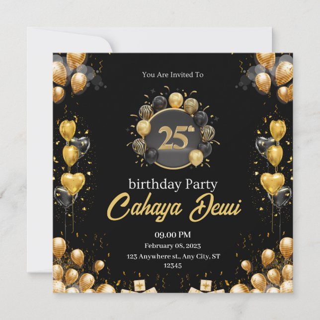 Invitación 25 años plata negra elegante moderno (Anverso)