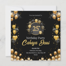 Invitación 25 años plata negra elegante moderno