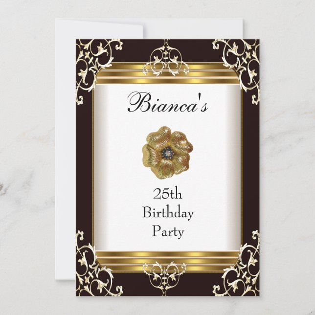Invitación 25 Cumpleaños Elegante Joyas Negro Oro (Anverso)