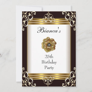 Invitación 25 Cumpleaños Elegante Joyas Negro Oro
