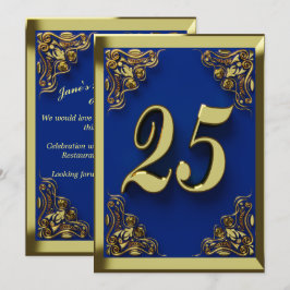 Invitación 25 cumpleaños Regal Gold Blue Greeting o