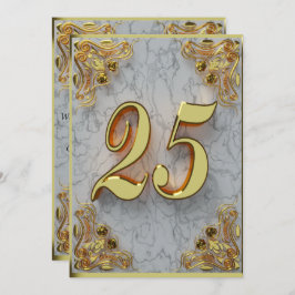 Invitación 25 cumpleaños Regal Gold Marble Greeting o