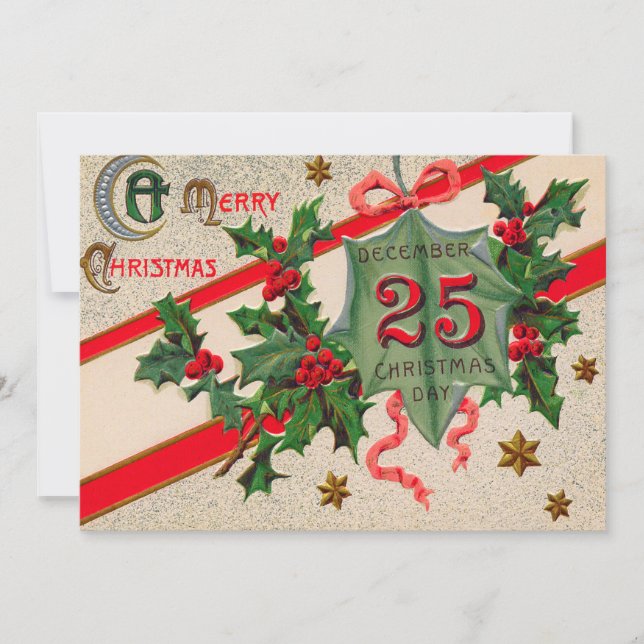 Invitación 25 de diciembre Ornamento de Navidad Holly (Anverso)