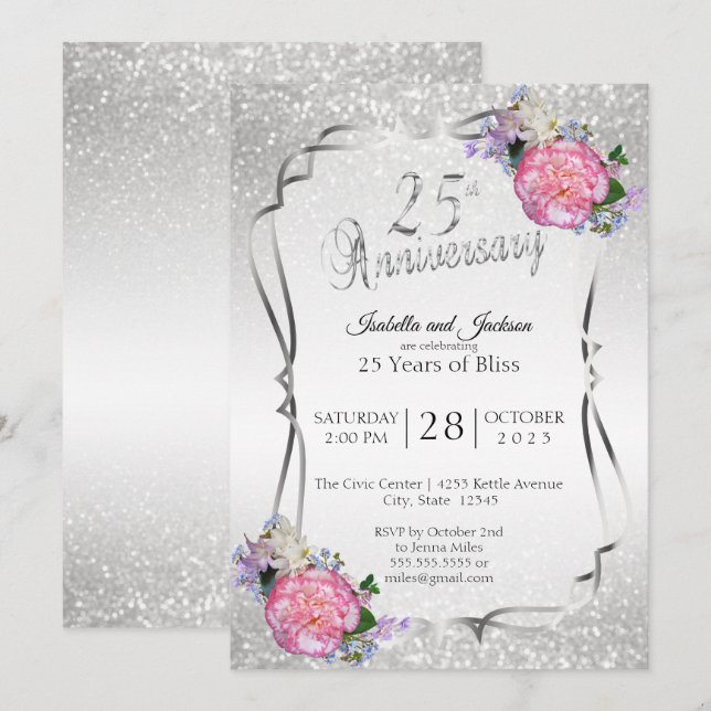 Invitación 25° Purpurina de Plata y Aniversario de la Flora (Anverso / Reverso)