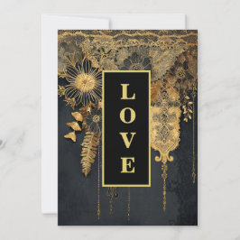 Invitación *~ 25 QR RSVP AR26 Gold Lace LOVE Boda de lujo