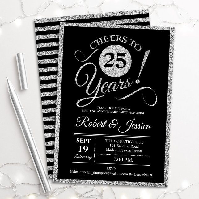 Invitación 25th Anniversary Party - Silver Black Invitation (Subido por el creador)