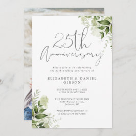 Invitación 25th Wedding Anniversary Greenery Floral Photo