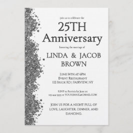 Invitación 25th Wedding Anniversary Silver Faux Glitter 
