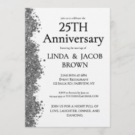 Invitación 25th Wedding Anniversary Silver Faux Glitter 