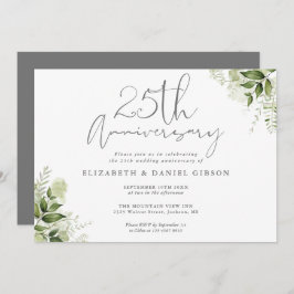 Invitación 25th Wedding Anniversary Silver Script Floral