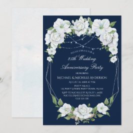 Invitación 25to aniversario de la acuarela floral azul blanca