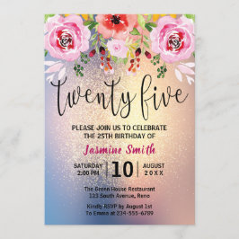 Invitación 25to cumpleaños del purpurina floral moderno del