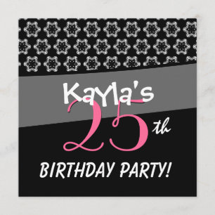 Invitación 25to Estrellas blancas negras del cumpleaños