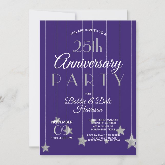 Invitación 25to Fiesta de plata púrpura del acontecimiento de (Anverso)