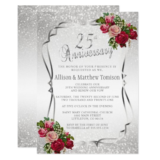 Invitación 25to Texto de plata del aniversario de boda del | Zazzle.es