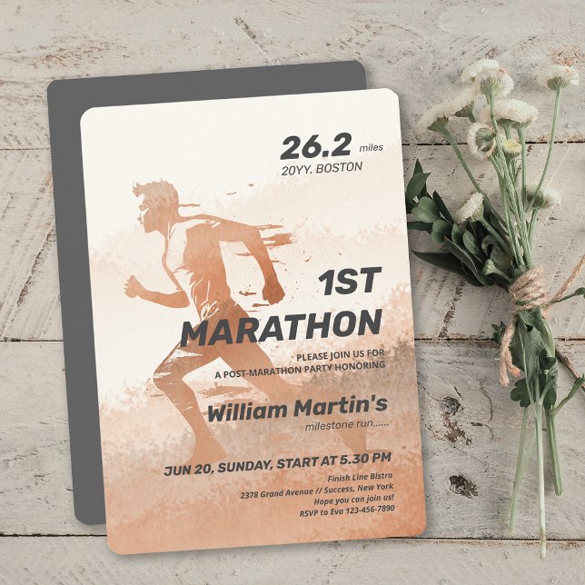 Invitación 26.2 millas Fiesta de la Maratón de la Primera Mar (26.2miles 1ST Marathon-Post Marathon Party Invitation)