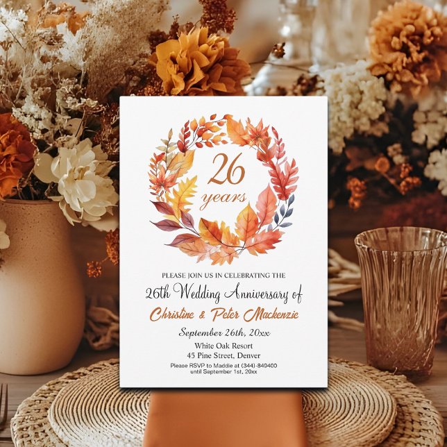 Invitación 26° Aniversario del Boda de Fall Floral Garland (Subido por el creador)