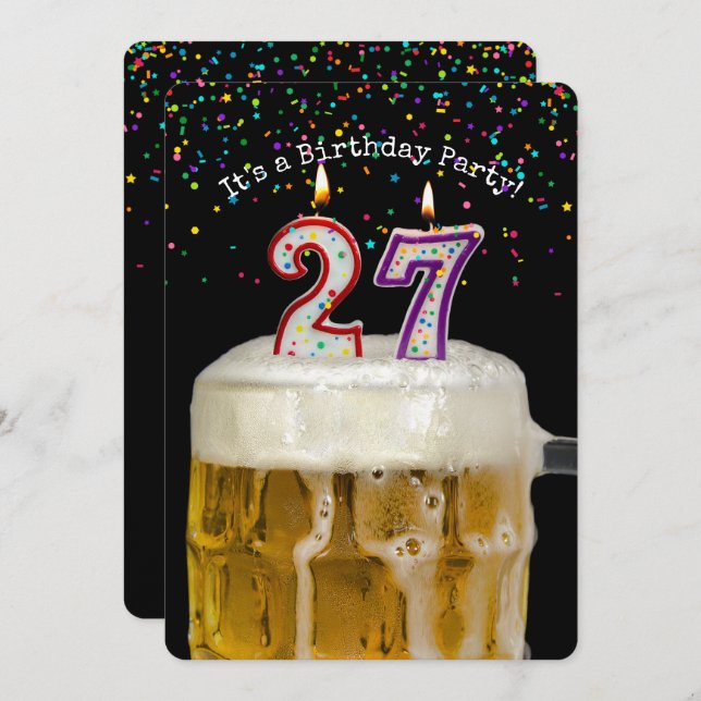 Invitación 27.ª fiesta de cumpleaños con cerveza (Anverso / Reverso)