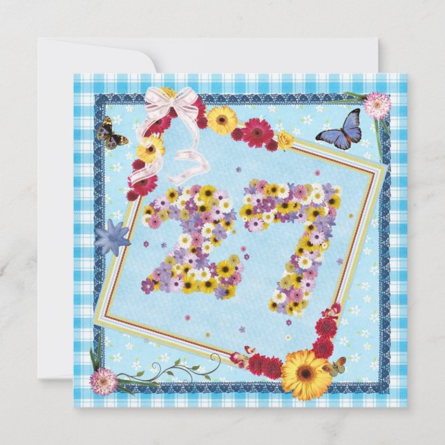 Invitación 27.ª fiesta de cumpleaños Flores de invitación, ma (Anverso)