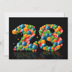 Invitación 28.ª fiesta de cumpleaños, con burbujas y bolas