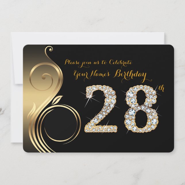 Invitación 28,Invitación por cumpleaños,Diamante número,Foto (Anverso)