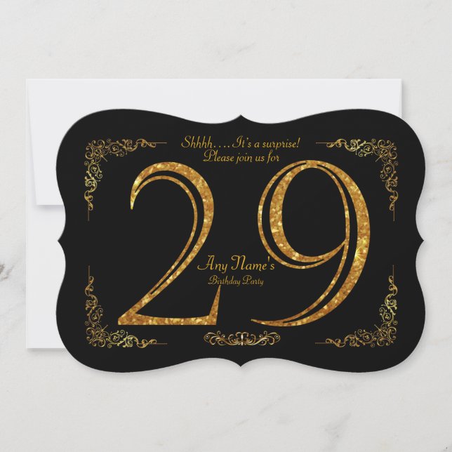 Invitación 29.ª fiesta de cumpleaños 29.ª, gran Gatsby, negro (Anverso)