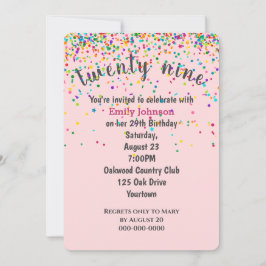 Invitación 29.º Confetti De Cumpleaños En Rosa
