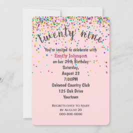 Invitación 29.º Confetti De Cumpleaños En Rosa