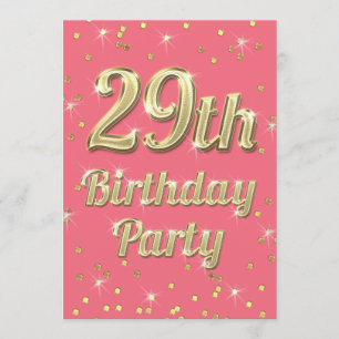 Invitación 29.º cumpleaños Tipografía de honda de oro Confett