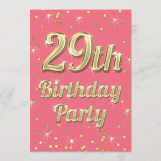 Invitación 29.º cumpleaños Tipografía de honda de oro Confett
