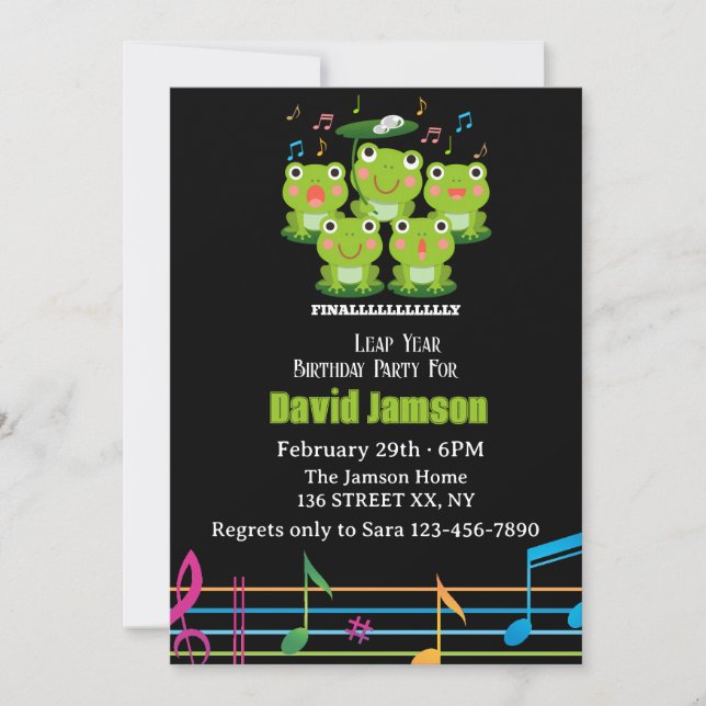 Invitación 29 de febrero, Día del Salto, es mi cumpleaños. (Anverso)