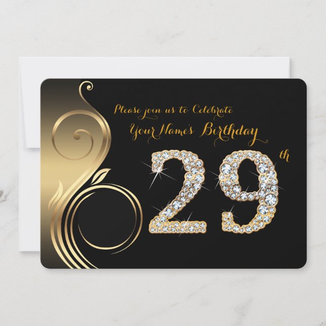 Invitación 29,Invitación por cumpleaños,Diamante número,Foto (Anverso)