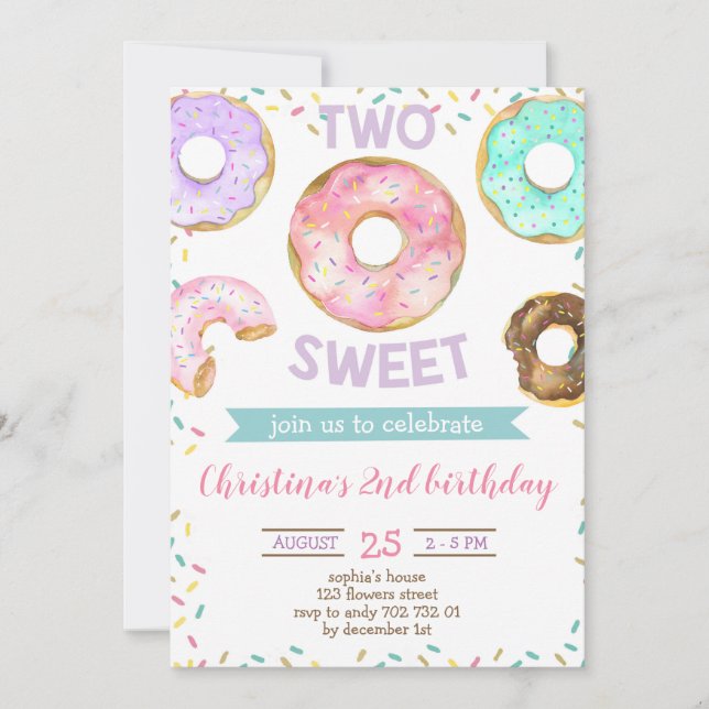 Invitación 2.ª Chica De Cumpleaños Donut Temática Dos Dulces (Anverso)