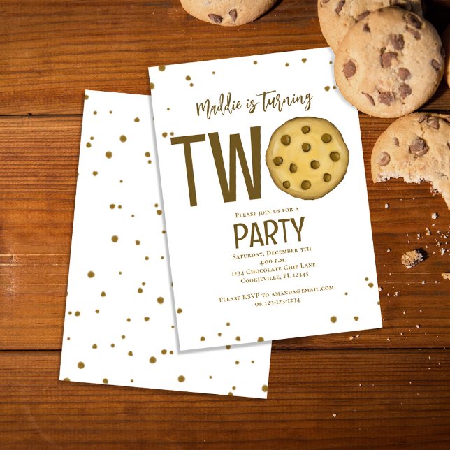 Invitación 2.ª Fiesta de cumpleaños Cute Cookie (Chocolate chip cookies second birthday invitations)