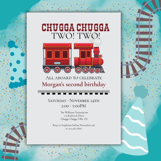 Invitación 2.ª Fiesta de cumpleaños Cute Tren Rojo Occidental (Subido por el creador)